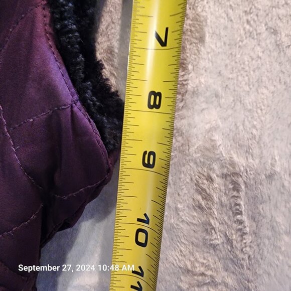 Giacca Reversible Faux Fur Black Purple Vest Size Medium Full Zip Toggle Cinch - Picture 7 of 12